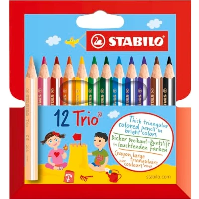 Imagen de Lápiz de color escolar triangular, grueso y corto STABILO Trio thick short Estuche con 12 colores