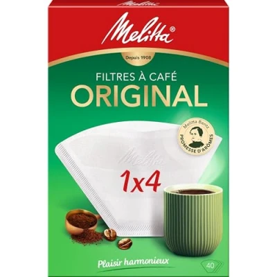 Imagen de Melitta filtros de café Original para aptos cafetera goteo, papel AromaPor con microporos cafeteras, 3 zonas aromáticas, tamaño 1 x 4, 40 unidades