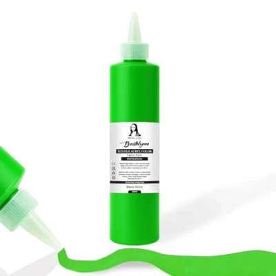 Imagen de Tinte para tela de 500 ml. Pintura textil resistente al lavado. color camiseta tejidos claros. Lavable a máquina, textil, (verde neón)