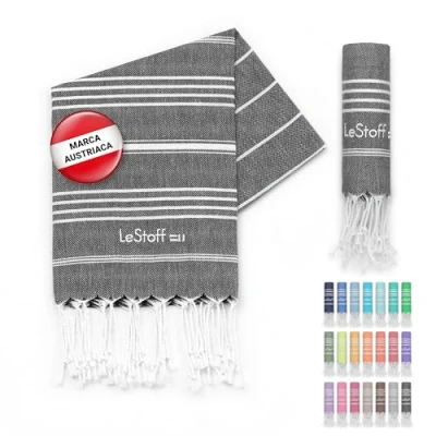 Imagen de LeStoff Fouta Premium 100% algodón orgánico Prelavado, sostenible, Absorbente y de Secado rápido Toalla Playa, baño, Ducha, Yoga, Sauna, Piscina Viaje (50 x 100 cm, Anthracite)