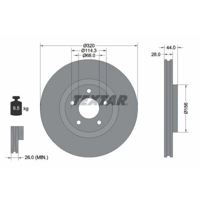 Imagen de TEXTAR PRO 92222003 Disco de freno 320 28 05/05 114,3 ventilación interna revestido sin perno sujeción rueda, buje rueda