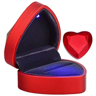 Imagen de Caja de Regalo Joyería con Luz LED, Moda Iluminado Anillo Terciopelo para Collar , Pulsera, Estuche Almacenamiento la Propuesta Boda, Compromiso del día San Valentín