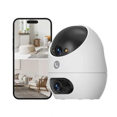 Imagen de Beans View 3K Cámara de Interiorde Doble Lente, 360 Visión Nocturna en Color, Seguridad para Bebés/Mascotas/Gatos/Perros, 2.4GHz WiFi, Detección Humana,Trabajar con Alexa (D220 5MP)