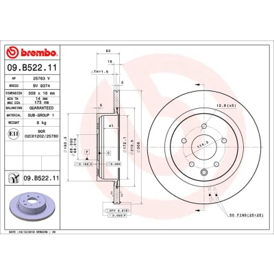 Imagen de BREMBO 09.B522.11 Disco de freno 308 16 5 ventilación interna revestido INFINITI: EX Hatchback, G Coupé, M35 III