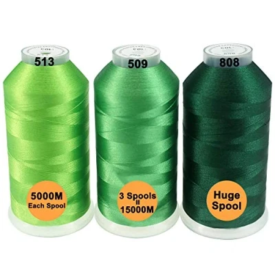 Imagen de New brothread Conjunto de 3 Diferentes Verde Colores Poliéster bordado Máquina Hilo Grande carrete 5000M para todas las máquinas