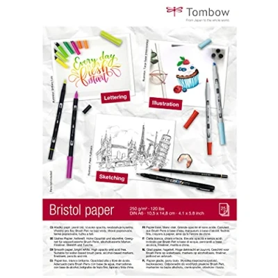 Imagen de Tombow Papel Bristol para Arte y Escritura 25 Hojas, 250 g, tamaño A6 Ideal Uso con Materiales Secos Líquidos en Ilustraciones, Dibujos, Bocetos