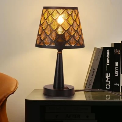 Imagen de TWSXTE Negro Lámpara de Mesa Metal interior LED E27 Lectura Cabecera con Interruptor pantalla jaula Edison (sin bombilla)
