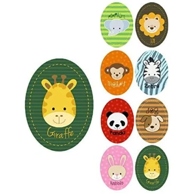 Imagen de 8 parches infantil serigrafiados para planchar en la ropa. Aplicaciones termoadhesivas reparar y decorar pantalones, chaquetas, jerseys, mochilas (Animales Jirafa)