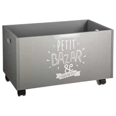 Imagen de ATMOSPHERA CREATEUR D&#039;INTERIEUR Baúl de almacenamiento madera con ruedas para niños Colores Gris y Blanco, l. 48 x 30 H. 28 cm