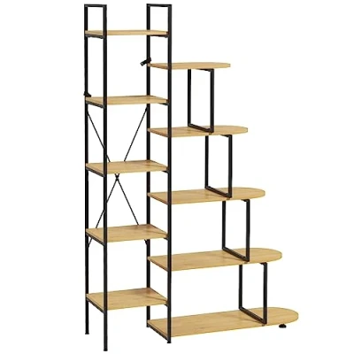 Imagen de HOMCOM Estantería librería de 10 Niveles, Estilo Industrial en aglomerado y Acero, 111,5x32x170 cm, Color Negro Madera