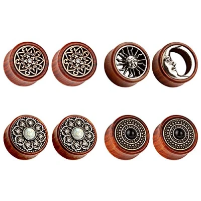 Imagen de TBOSEN 8 Uds Madera Orgánica Silla de Montar Tapones Para Los Oídos Túneles Estiramiento Punk Piercings Juego Expansores