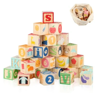 Imagen de Wondertoys Bloques ABC de Madera Juegos construcción Juego Letras del Alfabeto Juguetes educativos para niños 26 PCS