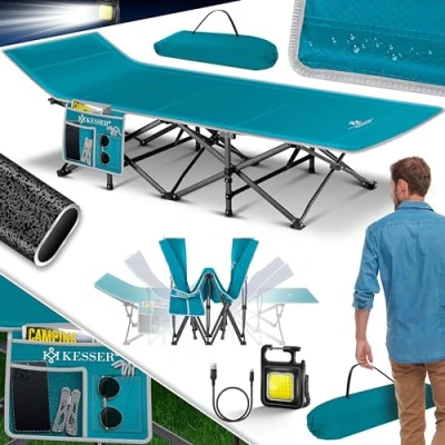 Imagen de KESSER® Cama de Camping Plegable Resistente con Bolsa Transporte, Bolsillo Lateral y Luz 190x67x35cm hasta 250 kg Tubo Metal Tela Oxford 600D Portátil Cómoda Azul petróleo