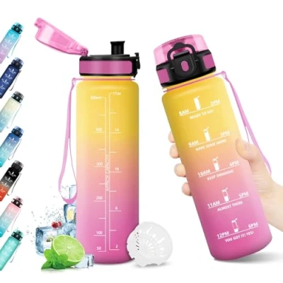Imagen de Botella de Agua 500ml, Reutilizable, con Filtro, Gimnasio Marca Tiempo, sin BPA, Motivacional, para Deporte, Oficina, Escuela, Bicicleta, Running