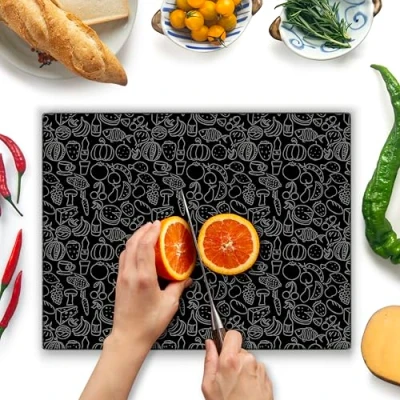 Imagen de Tabla de Cortar Vidrio 40 x 30 cm: Protector Encimera para Cocina Templado Duradero e Higiénico, Resistente a Arañazos DISEÑO NEGRO