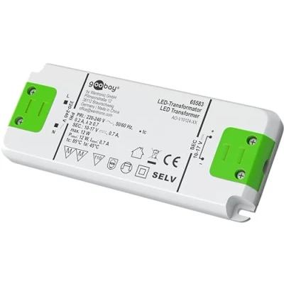 Imagen de goobay 65583 Transformador LED 700 mA/12 W/Transformador para corriente constante/Driver fuente de constante/Transformador iluminación interior/Fuente alimentación luz