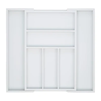 Imagen de Relaxdays Cubertero Extensible, Bambú, Blanco, 5 x 48 46 cm