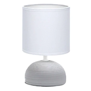 Imagen de Aigostar 196974 Lámpara de cerámica mesa, semioval gris, cuerpo diseño sencillo color pantalla tela blanco, casquillo E14. Perfecta para el salón, dormitorio o recibidor.