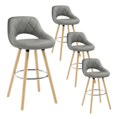 Imagen de WOLTU 4X Taburetes de Bar con Respaldo Sillas Cocina Juego 4 Altos Marco Madera Maciza Imitación Cuero Silla Diseño Gris BH111gr