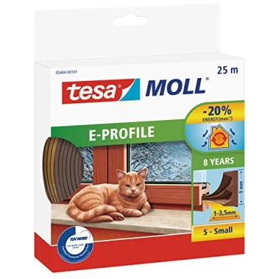 Imagen de tesamoll Perfil E, Burlete de Caucho Autoadhesivo para Aislar Ventanas y Puertas Sellar Huecos, Marrón, 25 m x 9 mm 4