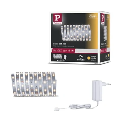 Imagen de Paulmann 79852 Strip LED MaxLED 250 juego básico 3 m blanco cálido IP20 incl. 1x12 W, strip, plateado, regleta, tira de luz 2700 K