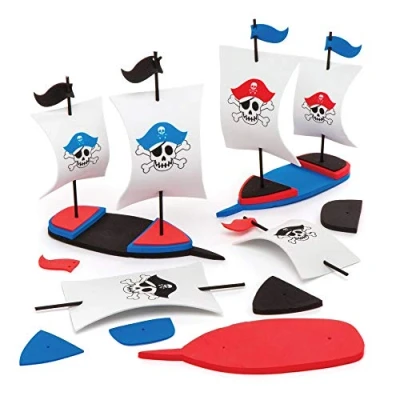 Imagen de Baker Ross Kits de barcos pirata en 3D (Pack 3) para que los niños monten y jueguen perfecto premios, regalos o fiestas cumpleaños