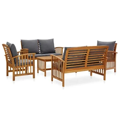 Imagen de vidaXL Juego Muebles de Jardín y Cojines 5 Piezas Mobiliario Exterior Hogar Cocina Terraza Silla Mesa Asiento Suave con Respaldo Madera Maciza Acacia