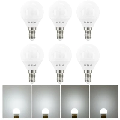Imagen de Linkind Bombilla LED E14 Regulable, 4.5W Equivalente a 40W, Luz fría 5000K, 500 Lúmen, Bombillas Esféricas P45 con Casquillo Fino, AC 220 240V, Certificación CE/RoHS/ErP, Lot de 6
