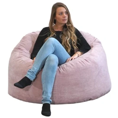 Imagen de bananair Puff Salón de Terciopelo Acanalado Suave y Confortable Pera con Relleno Espuma Incluido, Óptimo Apoyo para la Espalda Bean Bag, Sofa Gigante (100 cm, Rosa)