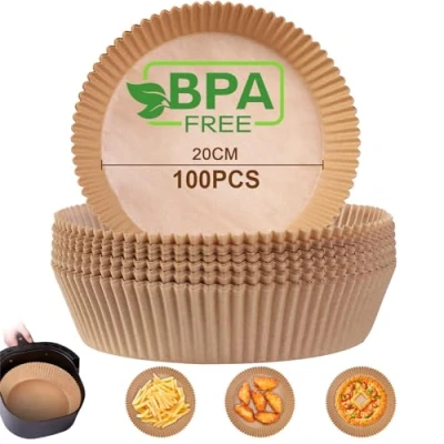 Imagen de AiQInu Papel Freidora Aire,100 Piezas 20 24 cm Pergamino Redondas Forro de Food Grade BPA free Aceite Antiadherente para 4.5 6L Aire y Microondas