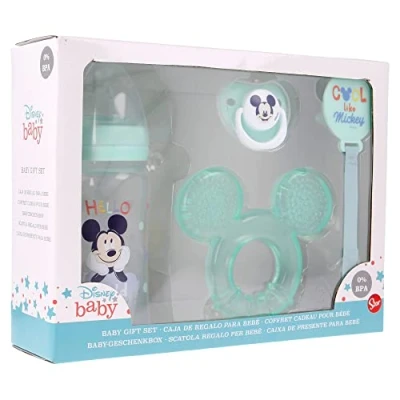 Imagen de Set De Regalo Para Bebé Que Incluye Biberón, Chupete, Sujetachupetes Y Mordedor Cool Like Mickey