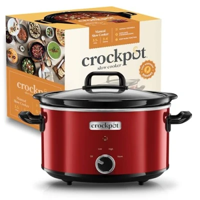 Imagen de Crock Pot Olla de Cocción Lenta Manual para Preparar Multitud Recetas 3,5 L Acero Inoxidable, Rojo [Scv400Rd 050], 9.45 Inches X 12.99 12.01 Inches, Rojo, 210 Watts