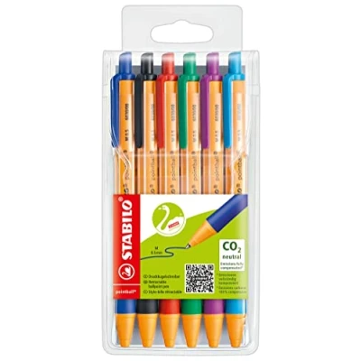 Imagen de Bolígrafo retráctil ecológico recargable STABILO pointball Estuche con 6 colores