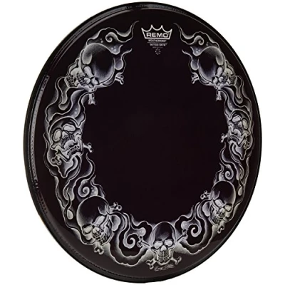 Imagen de Remo Parche Tattoo Skyn Powerstroke 3 Bombo 22&quot; Skulls negro PA 1322 TT T03