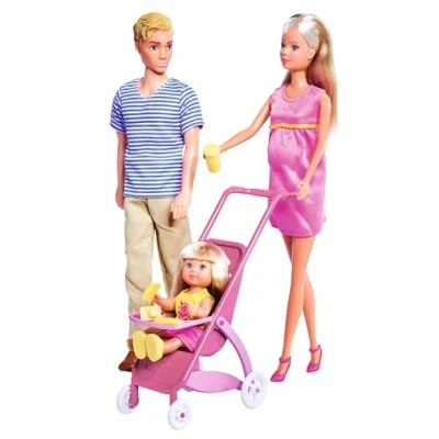 Imagen de Simba Steffi Embarazada, Kevin, Evi Figuras de y Kevin 29 cm con 12 Bebe 4 cm, Cochecito Accesorios. A Partir 3 años. (105733200)