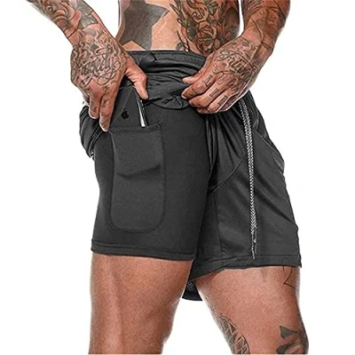 Imagen de Pantalón Corto para Hombre,Pantalones Cortos Deportivos Correr 2 en 1 con Compresión Interna y Bolsillo Hombres (Black, XXL, XX_l)
