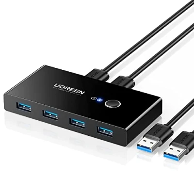 Imagen de UGREEN 4 Puertos USB 3.0 Switch 2 Entradas y Salidas con Cable para Compartir Dispositivos de Teclado, Ratón, Memorias USB, Disco Duro, Impresoras, Escáneres, auriculares, etc