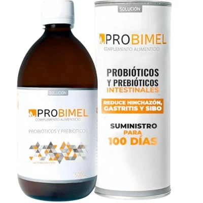 Imagen de Probimel Probióticos y Prebióticos Intestinales para la Salud Digestiva Hinchazón Abdominal contra SIBO, Gastritis, Colón Irritable Flora Intestinal Efecto Laxante (500 ML)