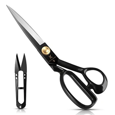 Imagen de tijeras de costura, modista 24 cm con cortador hilo tela acero al carbono para cortar tela, ropa, cuero, materias primas (negro, diestro)