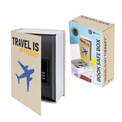 Imagen de Fisura Caja de seguridad en forma libro “travel is my therapy. fuerte original con cerradura combinación. dinero oculto. 18 x 11,5 cm