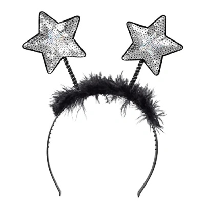 Imagen de Boland Tiara estrella con lentejuelas, diadema plumas, tocado, disfraz, carnaval, fiesta temática, Nochevieja