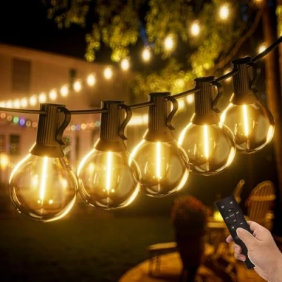 Imagen de Yuucio Guirnalda Luces Exterior Regulable 60M, G40 LED Guirnaldas Luminosas con Control Remoto 104 Plástico Bombillas, Cadena de IP44 Impermeable para Garden, Jardín, Terraza(2X30M)