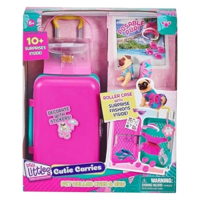 Imagen de Cefa Toys Real Littles Mini Conjunto de Viaje Cutie Carries, Juego Maleta con Ruedas, Transportín y Perro Juguete, Apto para Niñas a Partir 6 Años