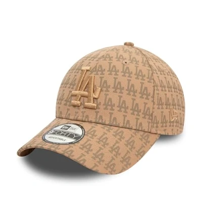Imagen de New Era LA Gorra para Aficionados Los Angeles Dodgers Monograma Ajustable Sombrero Visera Curvada Logotipo del Equipo Beige