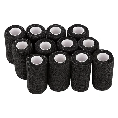 Imagen de Envoltura de Vendaje Autoadhesiva PHYTOP 12 rollos (Negra), Venda Cohesiva 10cm x 4.5m, Cinta Fútbol para Calcetines, También Caballos y Perros como Veterinaria