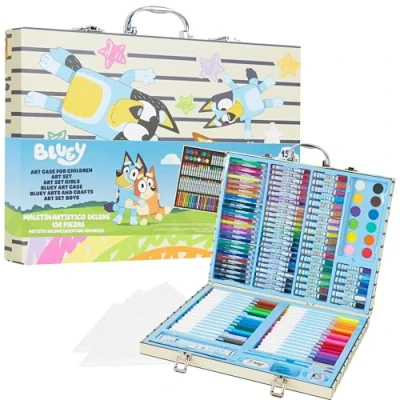 Imagen de Bluey Maletin Pinturas para Niños, Más de 140 Piezas Arte Viaje o Escuela (Estuche Azul)