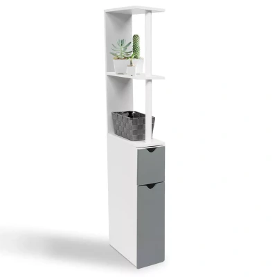 Imagen de ProBache Mueble de baño con cajones y baldas (madera), color blanco gris