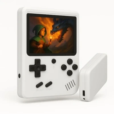 Imagen de Consola Retro portátil con 400 Juegos clásicos.Consola para niños y Adultos Pantalla a Color de 3 Compatible conexión TV. Videojuegos portátil. Blanco