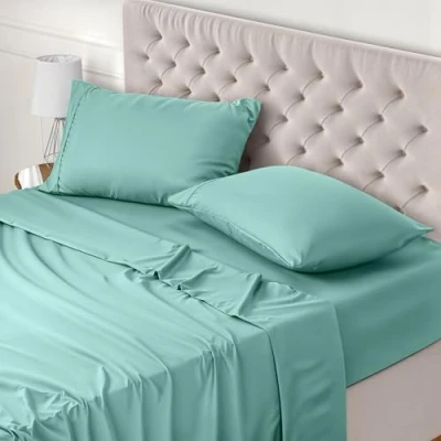 Imagen de Utopia Bedding Juego de Sabanas 4 Piezas 180x200 Poliéster Microfibra Cepillada Sábana Bajera, Plana y 2 Fundas Almohada 50x75 (Cama 180, Azul SPA)