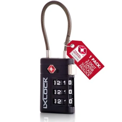 Imagen de iXLOCK Candado Combinacion Cable Acero Flexible Anti Robo. Maleta TSA Numerico 3 Digitos para Mochila Maletas y Taquilla Gimnasio. Seguridad Equipaje Negro 1